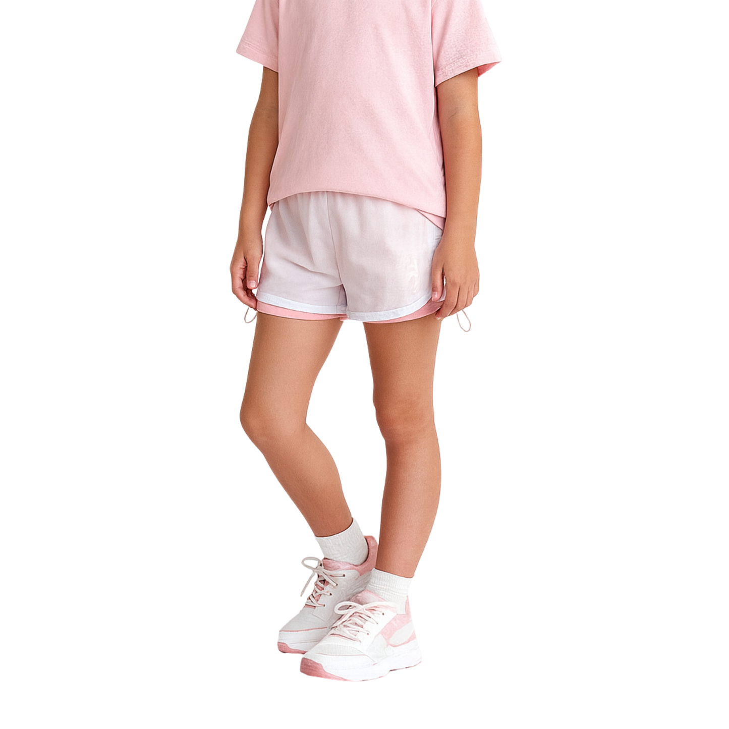 Girl's drawstring tennis shorts - White/Pink
