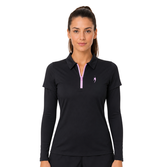 Women's Premium Zip Tennis Shirt with Built-in Compression Sleeves