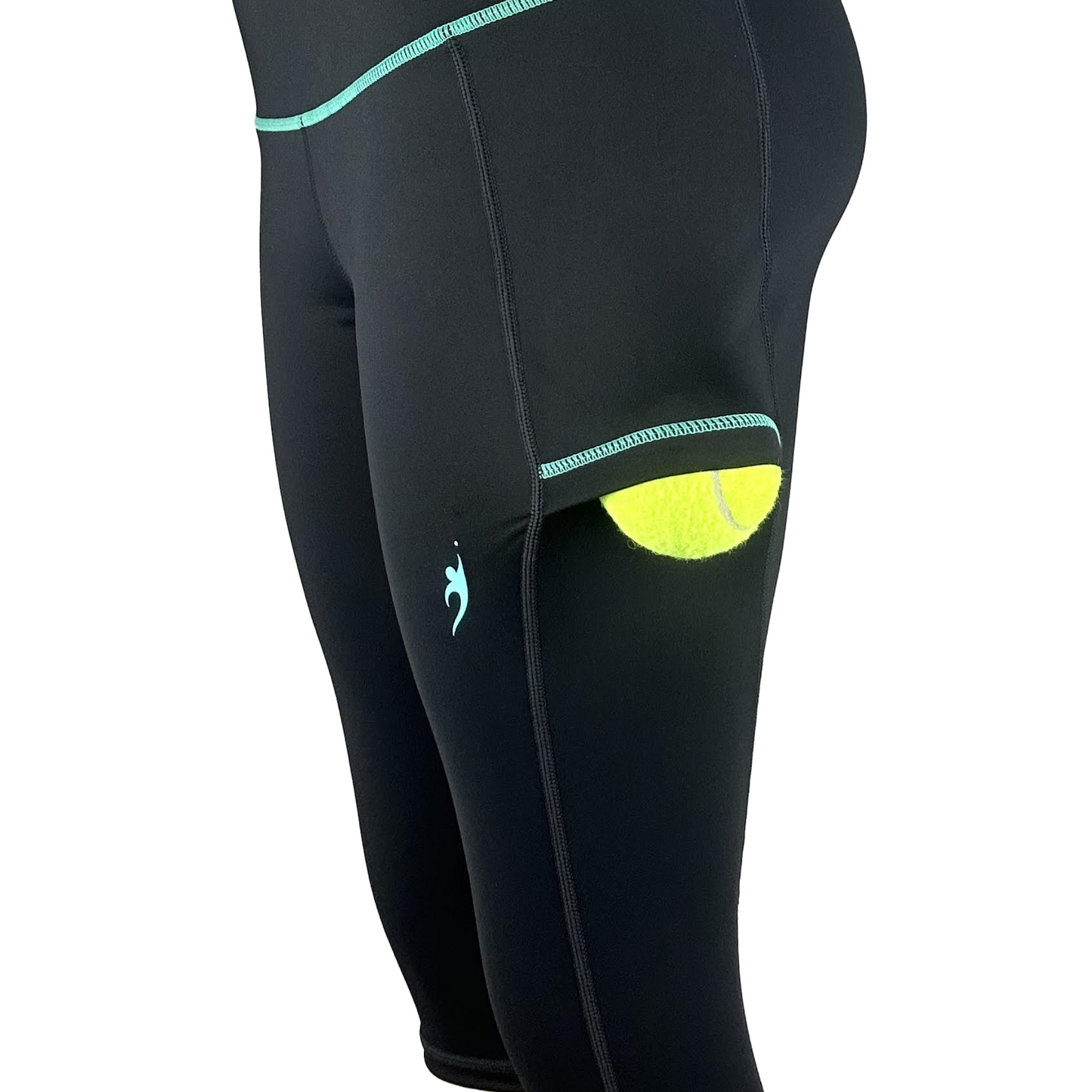 Women's below-knee tennis leggings with inverted ball pockets - Black