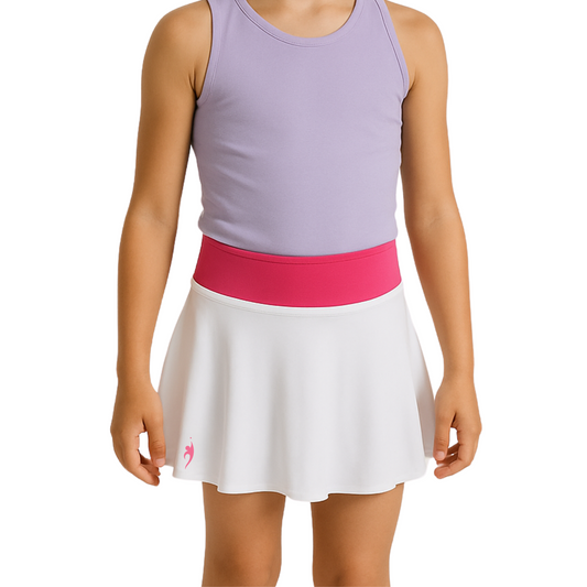 Girl's tennis skirt with compression shorts & inverted ball pockets - White/Pink